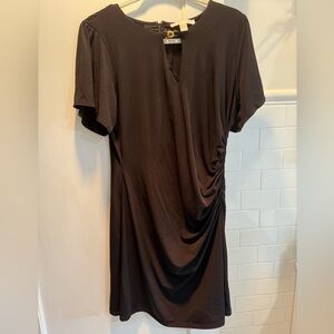 Michael Kors-Matte Jersey Dress W/Gold hardware at collar, Black, Size L EUC